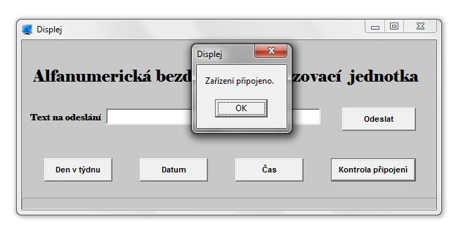 Tlačítko Kontrola připojení zkontroluje všechny připojené USB HID a hledá konkrétní vid a pid zařízení.