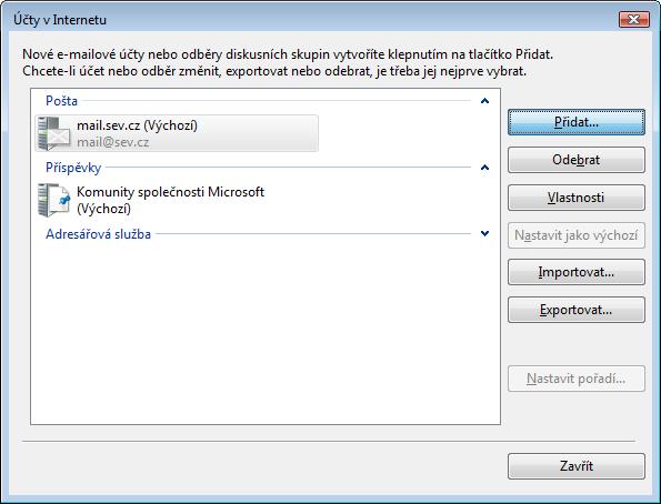 V otevřeném okně Účty v internetu vyberte