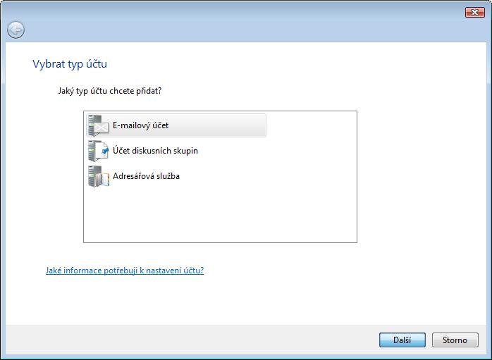 zvolte možnost E-mailový účet a klikněte
