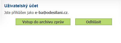 V. Práce s archivem zpráv Pro práci s archivem zpráv je nutné se nejprve přihlásit k jeho webovému rozhraní. To se nachází na internetové adrese www.odesilani.cz.