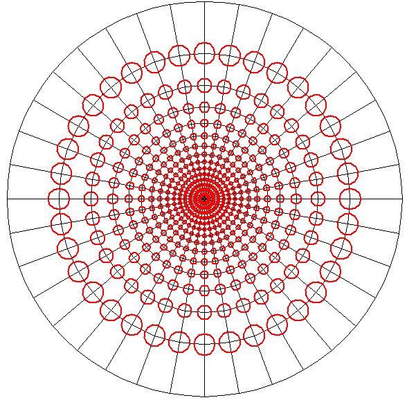 11. Ukázka Tissotových indikatrix azimutálního konformního zobrazení Geografická