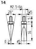 odchylka kruhového pohybu 0,005 mm 93,00 125 20 Páčka - (81,00) 126 21 Ploché čidlo plocha 20 mm Ø 30,40 129 22 Ploché čidlo HM vložka 4,8 mm Ø (44,90) 130 23