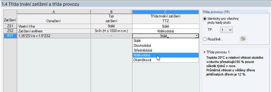 8 Příklady 8.4.3 Posouzení v modulu RF-TIMBER Pro Posouzení na únosnost V dialogu 1.1 Základní údaje vybereme kombinaci výsledků KV 1 pro posouzení v mezním stavu únosnosti.