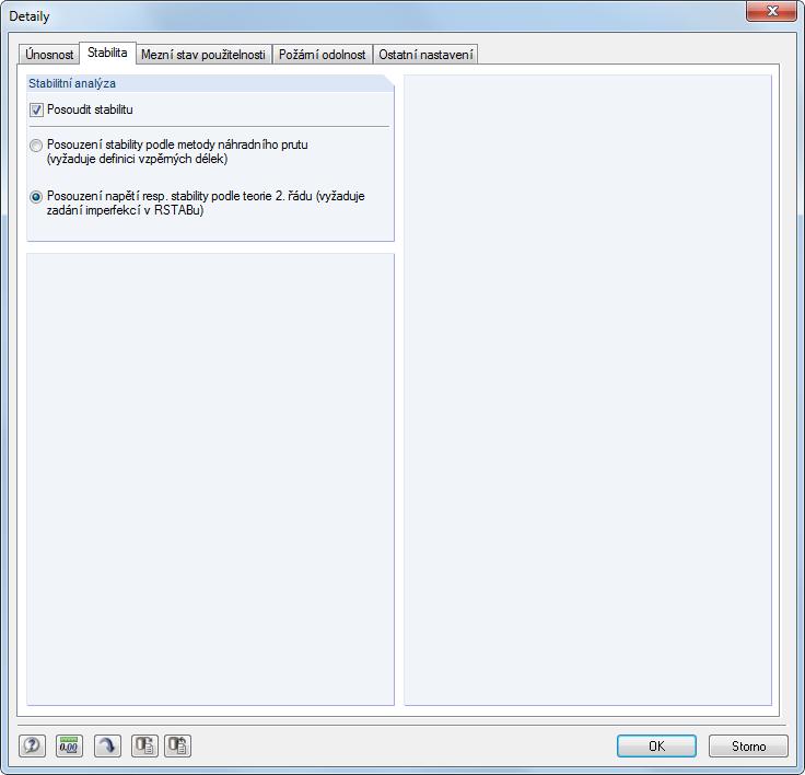 3 Výpočet 3.1.2 Stabilita Obr. 3.2: Dialog Detaily, záložka Stabilita Stabilitní analýza Zaškrtávací políčko Posoudit stabilitu umožňuje rozhodnout, zda se má kromě posouzení průřezu provést také stabilitní analýza.