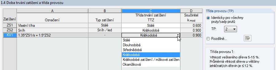 8 Příklady 8.3.3 Posouzení v modulu RF-TIMBER Pro V dialogu 1.1 Základní údaje vybereme kombinaci výsledků KV 1 pro posouzení v mezním stavu únosnosti.