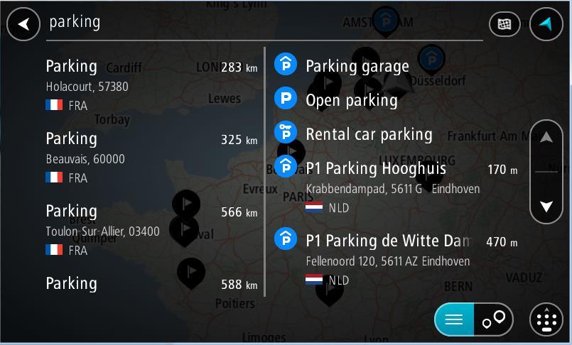 2. Vyberte Parkování. Otevře se mapa zobrazující polohy parkovišť.