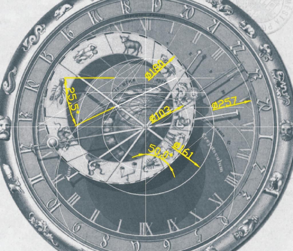Obr. 4. Kresba astrolábu v knize Beschreibung der alterhümlichen prager Rathhaus-Uhr z roku 1866.