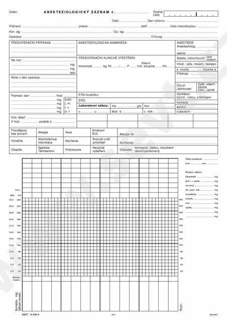 Anesteziologický protokol Stav pacienta před výkonem monitorace vit.