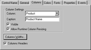 Columns Stránka vlastností Columns slouží ke konfiguraci vlastností sloupců zobrazených v DBView.