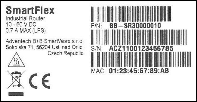 5.2 Značení dodávky Obchodní název Typové značení Popis SmartFlex SR300 SmartFlex Router v plastové či kovové krabičce Tabulka 2: Značení dodávky Obrázek 6: Výrobní štítky 5.