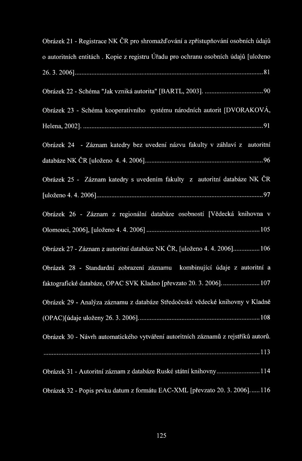 .. 91 Obrázek 24 - Záznam katedry bez uvedení názvu fakulty v záhlaví z autoritní databáze NK ČR [uloženo 4. 4. 2006].