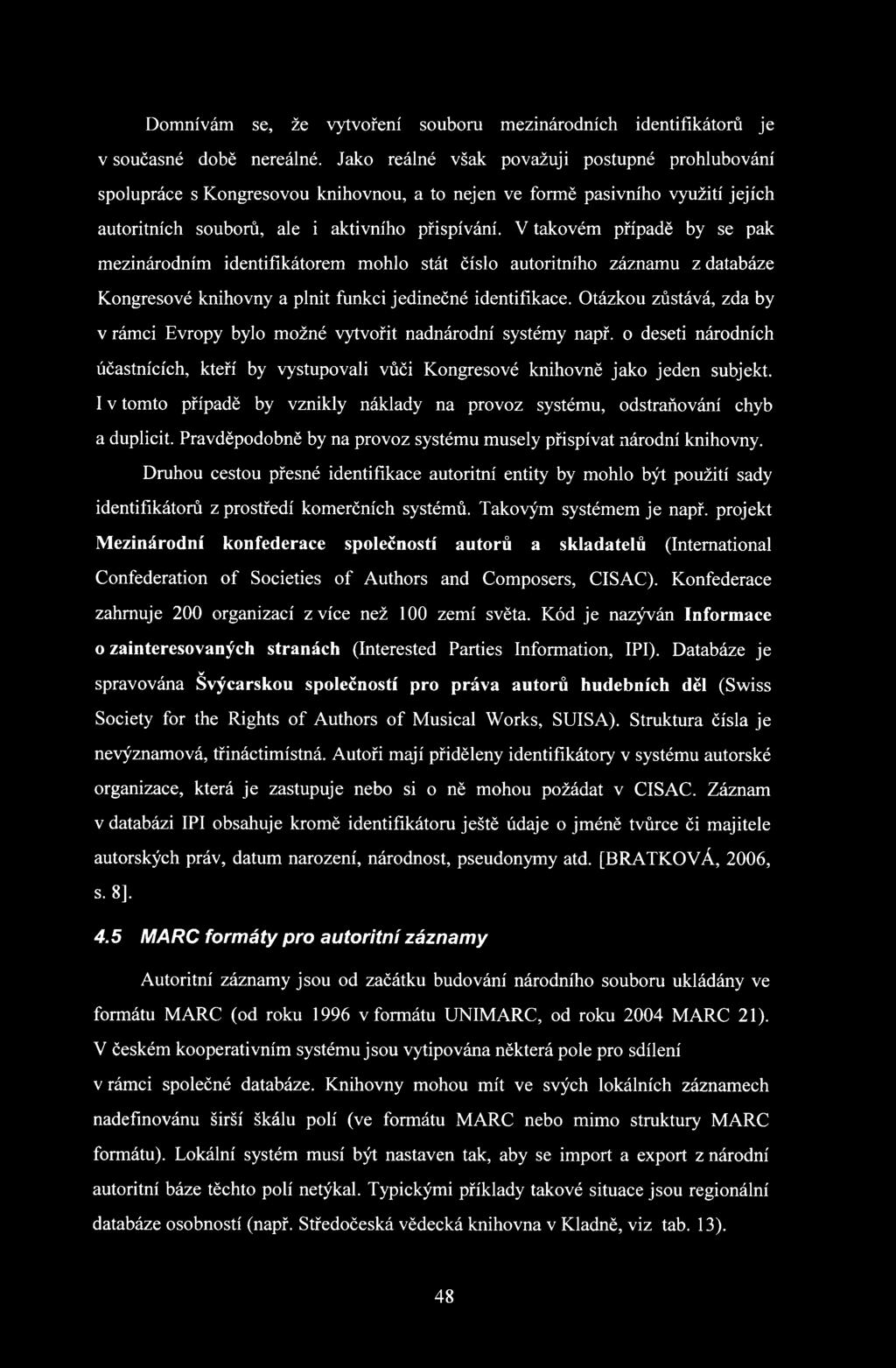 V takovém případě by se pak mezinárodním identifikátorem mohlo stát číslo autoritního záznamu z databáze Kongresové knihovny a plnit funkci jedinečné identifikace.