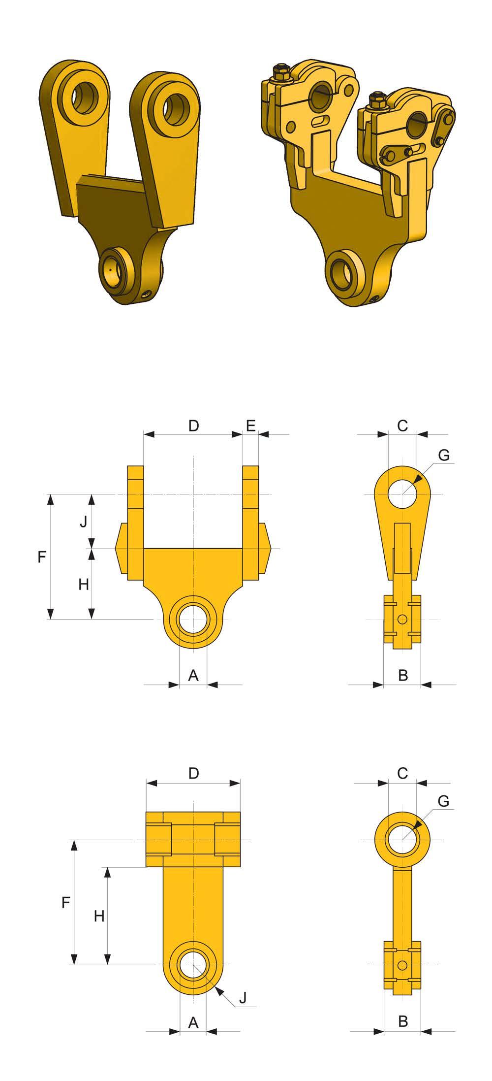 ZR ZÁVĚSY PRO HYDRAULICKÉ DRAPÁKY 27 Závěsy pro hydraulické drapáky jsou vyráběny z oceli St52, čep drapáku je uložen ve dvou speciálních kluzných pouzdrech.