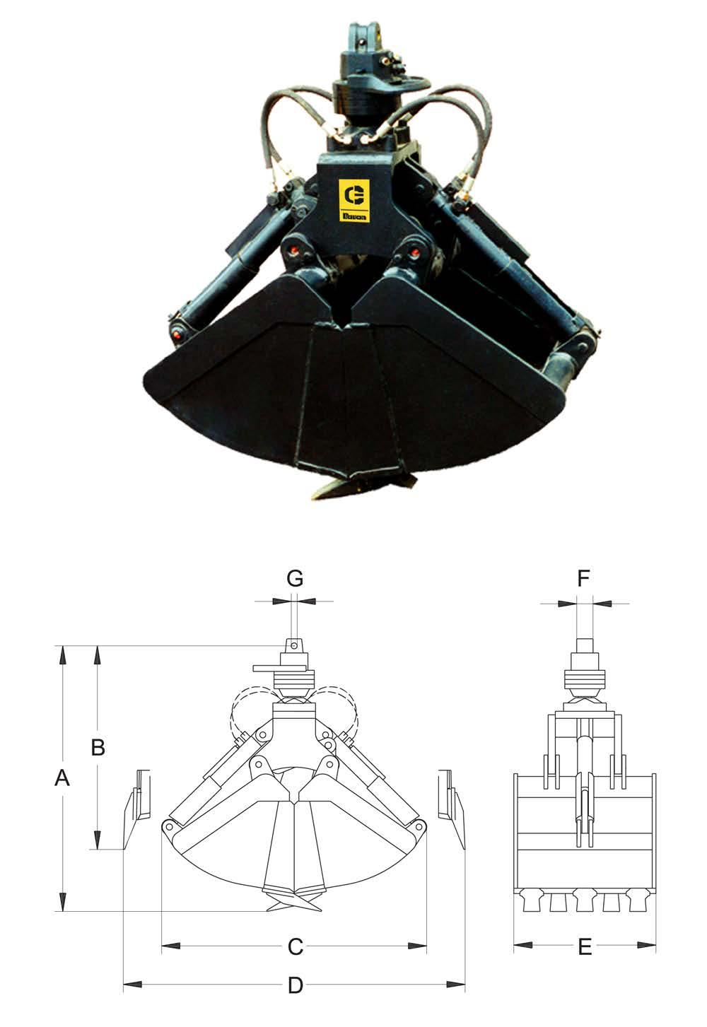 HCD 10 HYDRAULICKÝ ČELISŤOVÝ DRAPÁK 7 Hydraulický čelisťový drapák s obdélníkovými čelistmi v provedení s nedělenou nosnou částí.