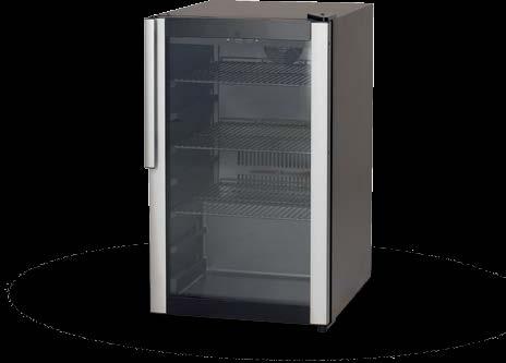CHLADICÍ ZAŘÍZENÍ mchladicí skříň prosklené dveře ventilované chlazení automatické odtávání digitální termostat R600a kapacita plechovek 0,33 l: M 85 115 ks, M 95 140 ks výškově nastavitelné rošty (M
