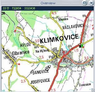 Pohybujeme-li se, pak kurzor v přehledové mapce mění také svoji polohu a pozici.