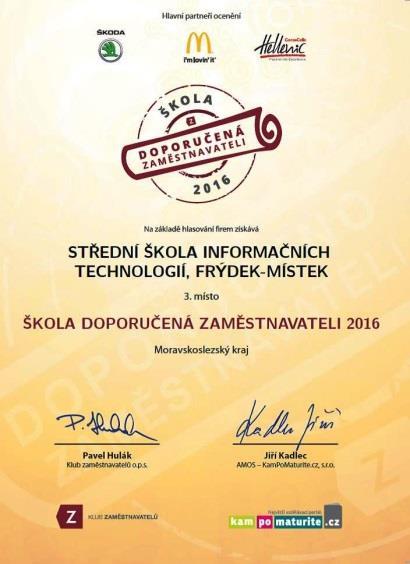 Střední škola informačních technologií, s.r.o. Pionýrů 2069, Frýdek-Místek Držitel certifikátu kvality 1.