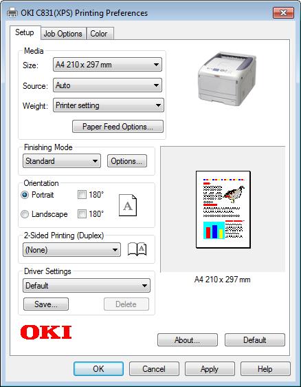 1 Ovladač tiskárny XPS pro Windows Karta [] (Setup) Karta [Volby úlohy] (Job Options) 1.