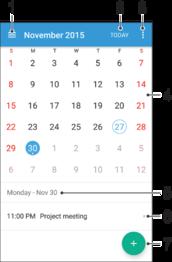 Kalendář a budík Kalendář Pomocí aplikace Kalendář můžete pohodlně plánovat svůj čas. Pokud jste své zařízení přihlásili k různým online účtům, které obsahují rovněž kalendář, např.