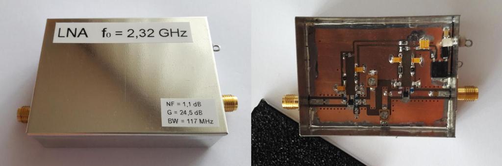 5 Změřené šumové číslo zesilovače s dutinovým rezonátorem Přenos na střední frekvenci 2,32 GHz vyrobeného zesilovače byl o 3 db menší než v simulaci v programu Ansoft Designer.