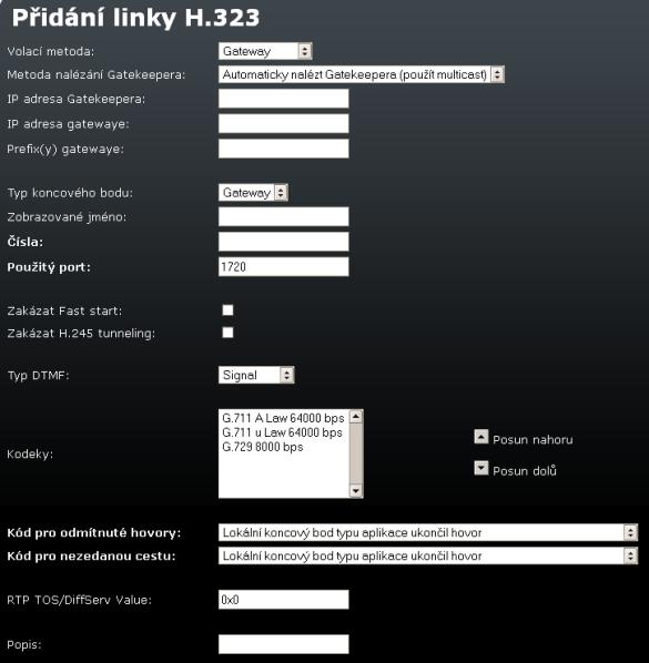 H.323 linky Dalším podporovaným signalizačním standardem pro VoIP telefonii je skupina protokolů označovaných H.323. Podobně jako pro SIP linky platí, že bránu může reprezentovat jedna nebo více H.