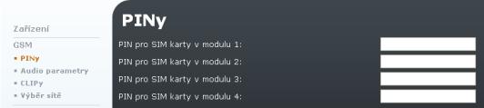 Popis Jakýkoliv text popisující význam linky. GSM PINy V tomto menu se definují PIN kódy pro SIM karty v jednotlivých modulech. Obrázek 3.