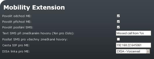 Obrázek 3.48: Mobility Extension Povolit odchozí ME povolení funkce Mobility Extension pro odchozí volání.