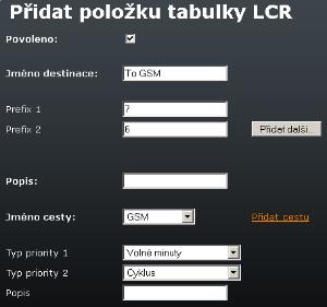 Obrázek 3.51: LCR - Přidání pravidla Formulář obsahuje pole: Povoleno směrovací pravidlo může být nadefinováno, ale nemusí se ve směrovacím procesu používat.