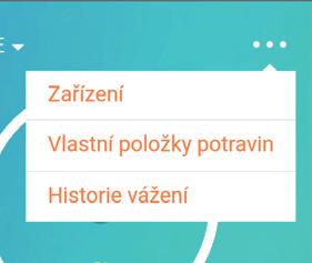 SK spárované zariadenie výsledok váženia zvolené jednotky vstup do databáze /zvolená potravina Energie kj tuky celkom soľ záznam histórie vytváranie / editácia položiek potravín zariadenie energie