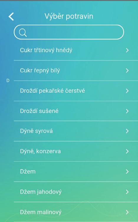 CZ Výběr potraviny z databáze Kliknutím na Vyberte potravinu (případně název naposled zvolené položky) vstoupíte do databáze položek potravin.