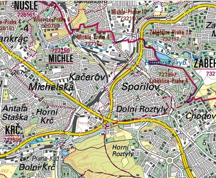 Obrázek 1: Poloha lokality Michle a její hranice Zdroj: (8) Pražská lokalita Michle je velice důležitá i z dopravního hlediska, neboť jí prochází trasa metra C.