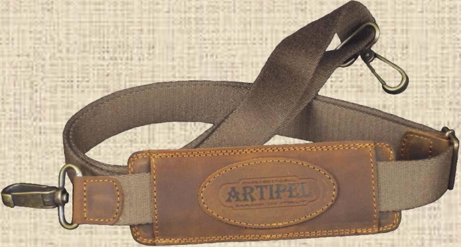 Leather shoulder strap lined for bags and holsters. Length from 65cm to 125cm.