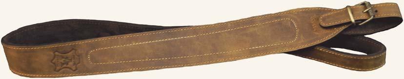 It is completely lined in anti-slip suede leather. Stitched straps have handmade finishing and buckle protections. Length: 102 cm. BR 02/1 Řemen na zbraň s vodovzdornou úpravou a efektem teletiny.