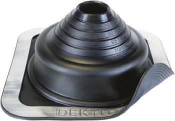 DEKTITE potrubní DEKTITE umožňují dokonalé utěsnění potrubních prostupů na střeše i ě. Pružné profilované hrdlo vyrovnává dilatace potrubí a obvodového pláště.