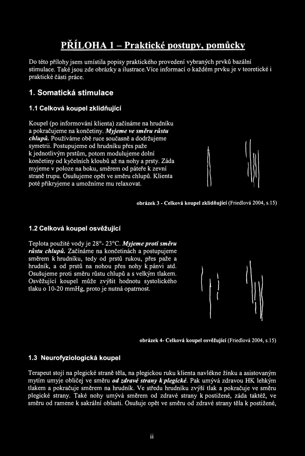 PŘÍLOHA 1 - Praktické postupy, pomůcky Do této přílohy jsem umístila popisy praktického provedení vybraných prvků bazální stimulace. Také jsou zde obrázky a ilustrace.