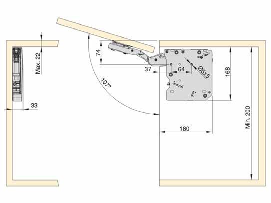 Nastavitelná síla mechanismu. Regulace dvířek 3D ±2mm. Regulace rychlosti tlumení. Balení obsahuje montážní set.