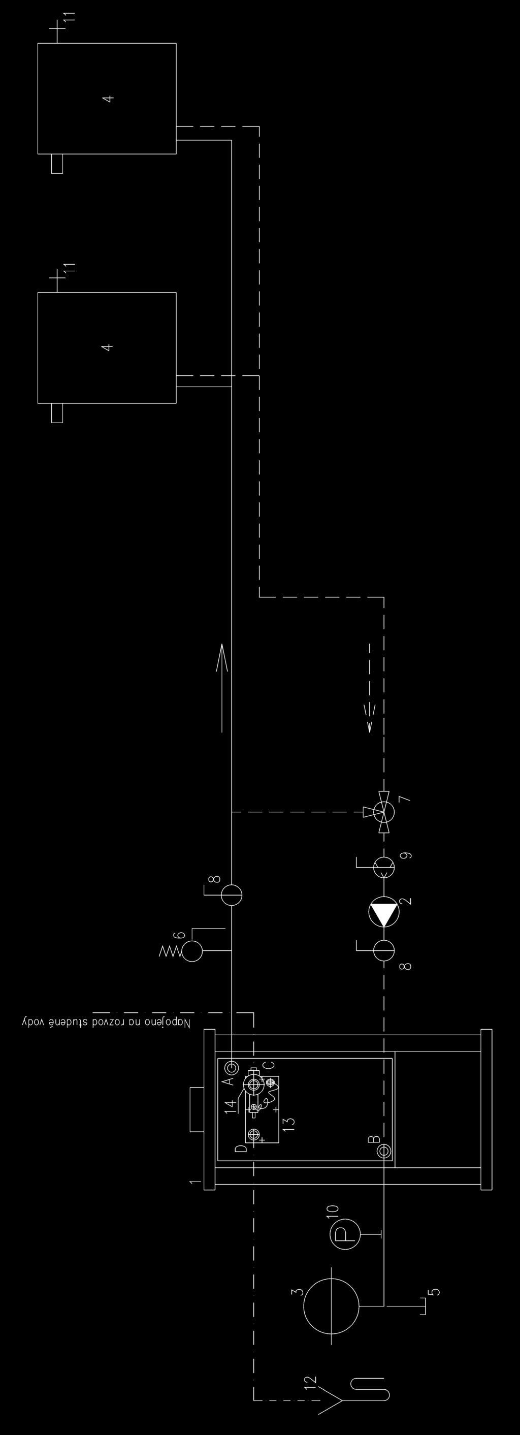 Informativní schéma otopné soustavy 1 Zabezpeèení proti pøehøátí pøi výpadku elektrické energie s použitím vychlazovacího výmìníku (smyèky).