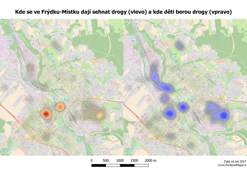 Mapování bezpečnosti ve Frýdku-Místku Tady si rád(a) hraji - 1293 Tady se bojím, nerad(a) tady chodím - 1179 Zde