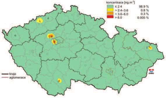 Vyhodnocení pětiletí 2008-2012 (Obrázek 36:) ukazuje na zmenšení rozlohy oblasti, na které je