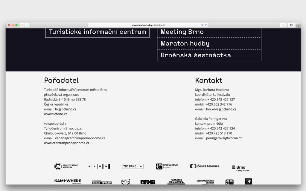 Webové stránky samostatných projektů TIC BRNO Konkrétní místo webového prvku určuje vedení projektu / designer / kodér