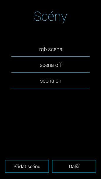 Stiskem tlačítka Přidat scénu vstoupíte do nabídky nastavení: Název scény zadejte libovolný název (s diakritikou) Vyberte elan stiskem na toto pole se zobrazí IP adresy aktivních elan-rf, kde si