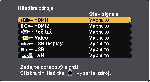 Výběr zdroje obrzu 45 Když je k projektoru připojeno více zdrojů obrzu, npříkld počítč DVD přehrávč, můžete jednotlivé zdroje obrzu přepínt.