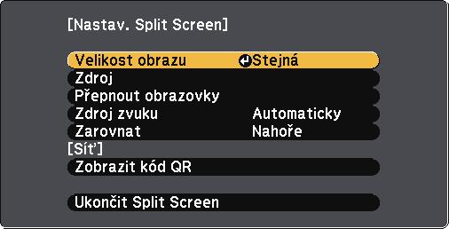 Promítání dvou obrzů zároveň 53 Je možné používt funkci rozdělené promítcí plochy součsně promítt dv obrzy z různých zdrojů obrzu.