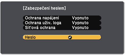 Funkce zbezpečení projektoru 72 Využíváním následujících funkcí zbezpečení můžete ochránit projektor před krádeží nebo neoprávněným používáním: Zbezpečení heslem zbrňuje používt projektor osobám,