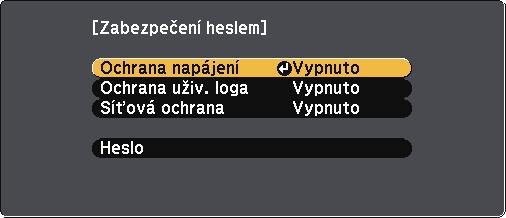 Funkce zbezpečení projektoru 73 c d Zobrzí se dotz "Změnit heslo?". Vyberte položku Ano stiskněte tlčítko [Enter]. Vyberete-li volbu Ne, znovu se zobrzí nbídk nstvení Zbezpečení heslem.