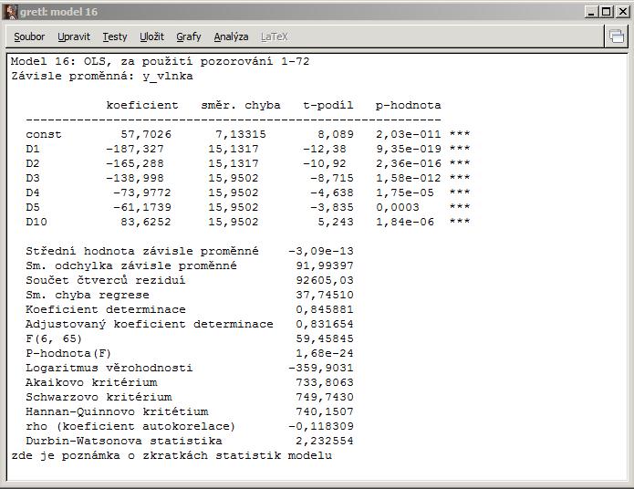 Podle korigovaného koeficientu vícenásobné determinace je první model lepší, a proto budeme pracovat s ním.