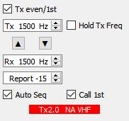 4 Když je zatržený Always generate 77-bit messages nebo byla vybrána Special operating activitiy, zobrazí se na hlavním okně WSJT-X příslušná zpráva s barevným zvýrazněním: WSJT-X 2.