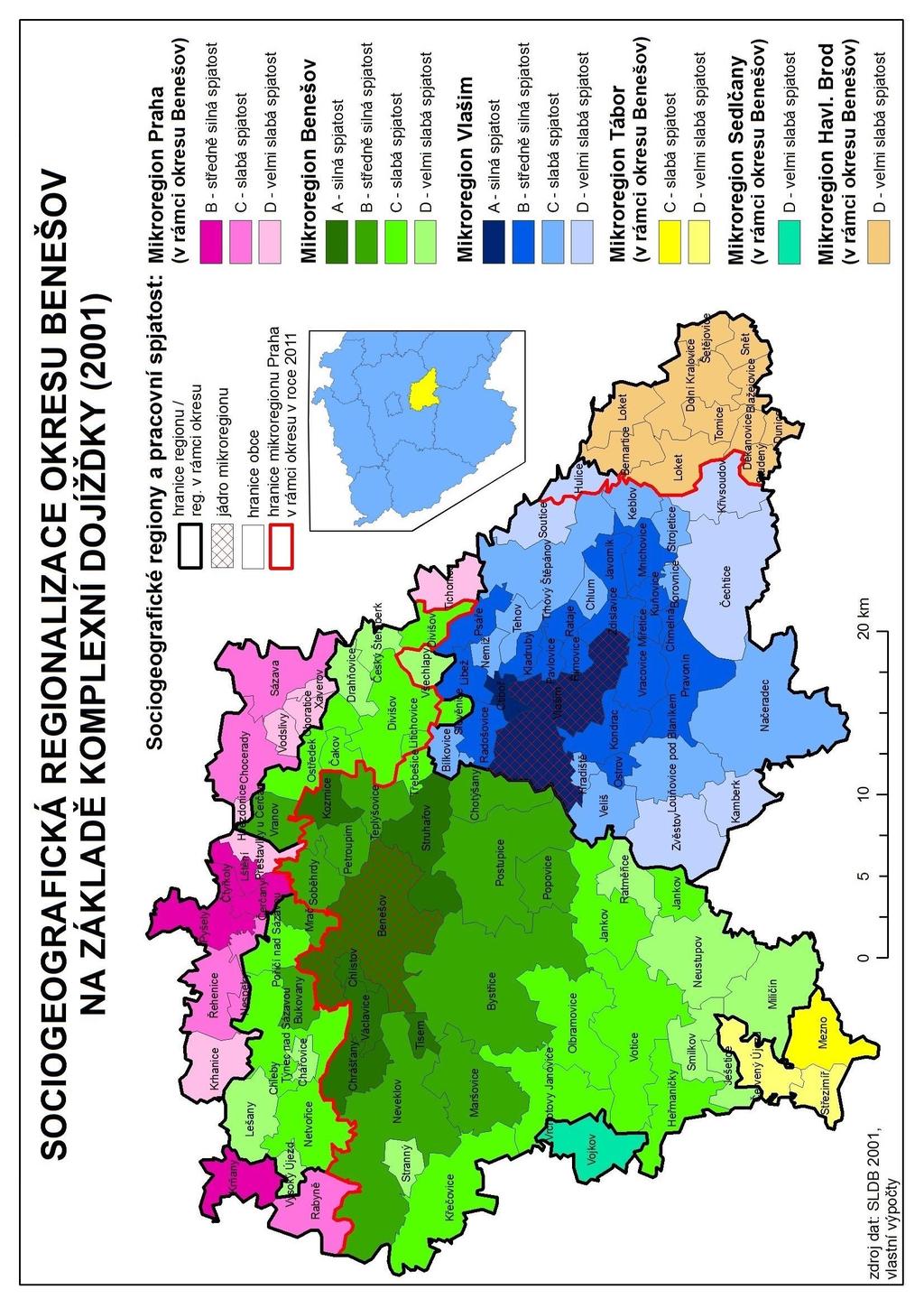 Obr. 9: Sociogeografická regionalizace okresu Benešov na