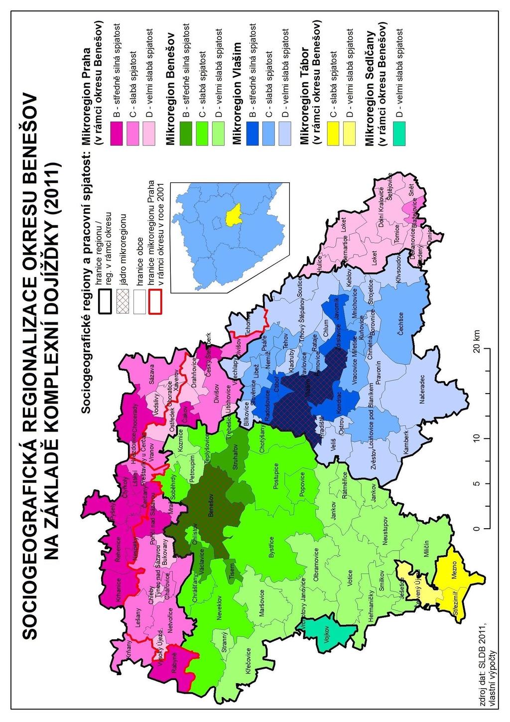 Obr. 11: Sociogeografická regionalizace okresu Benešov na