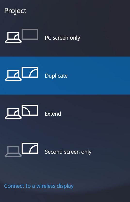 3 Vyberte si jeden z následujících režimů zobrazení: Pouze obrazovka počítače Dvojité Prodloužit Pouze